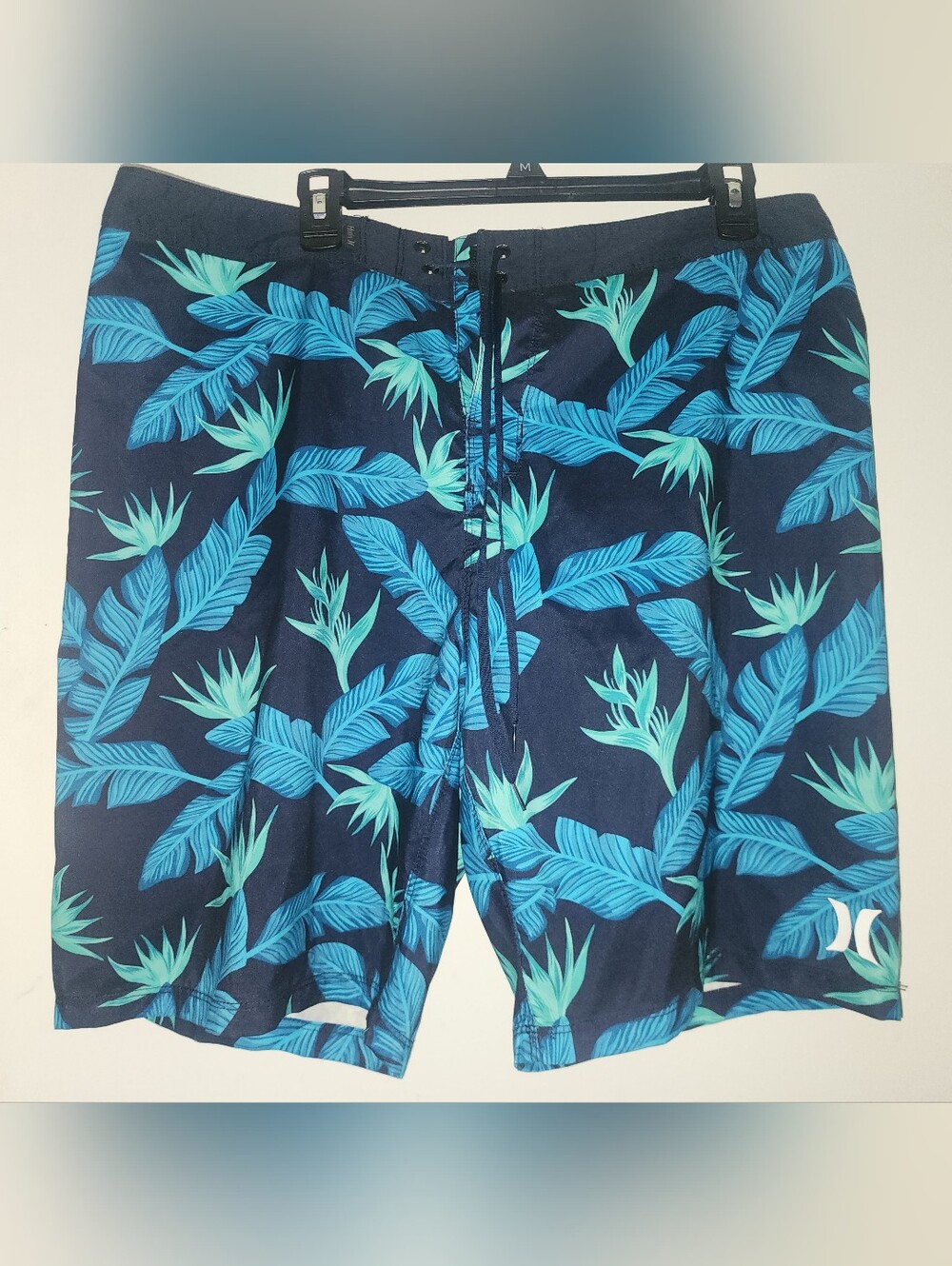 Hurley Mens Blue Green Hawaiian Tropical Leaf Board Shorts Size Large 36